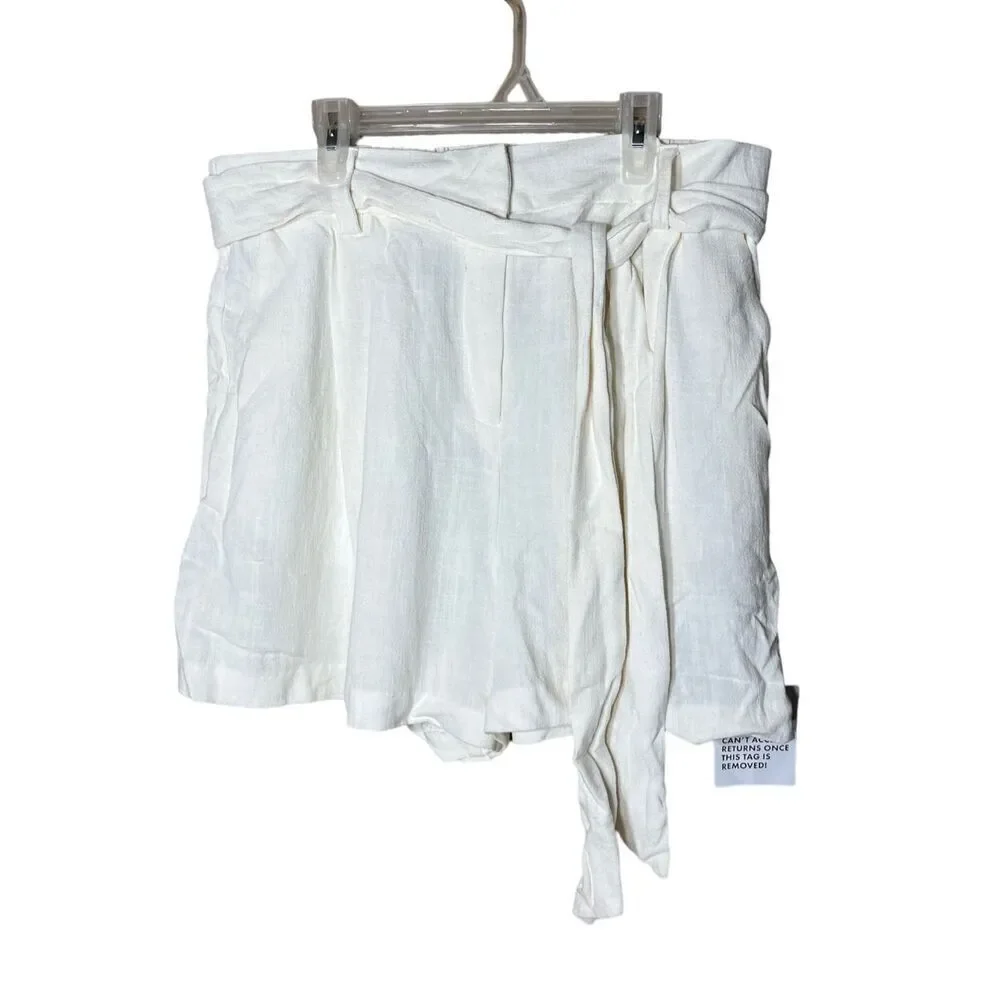 Asos Design Linen Blend Flat Front Tie Waist Shorts‎ Size 10